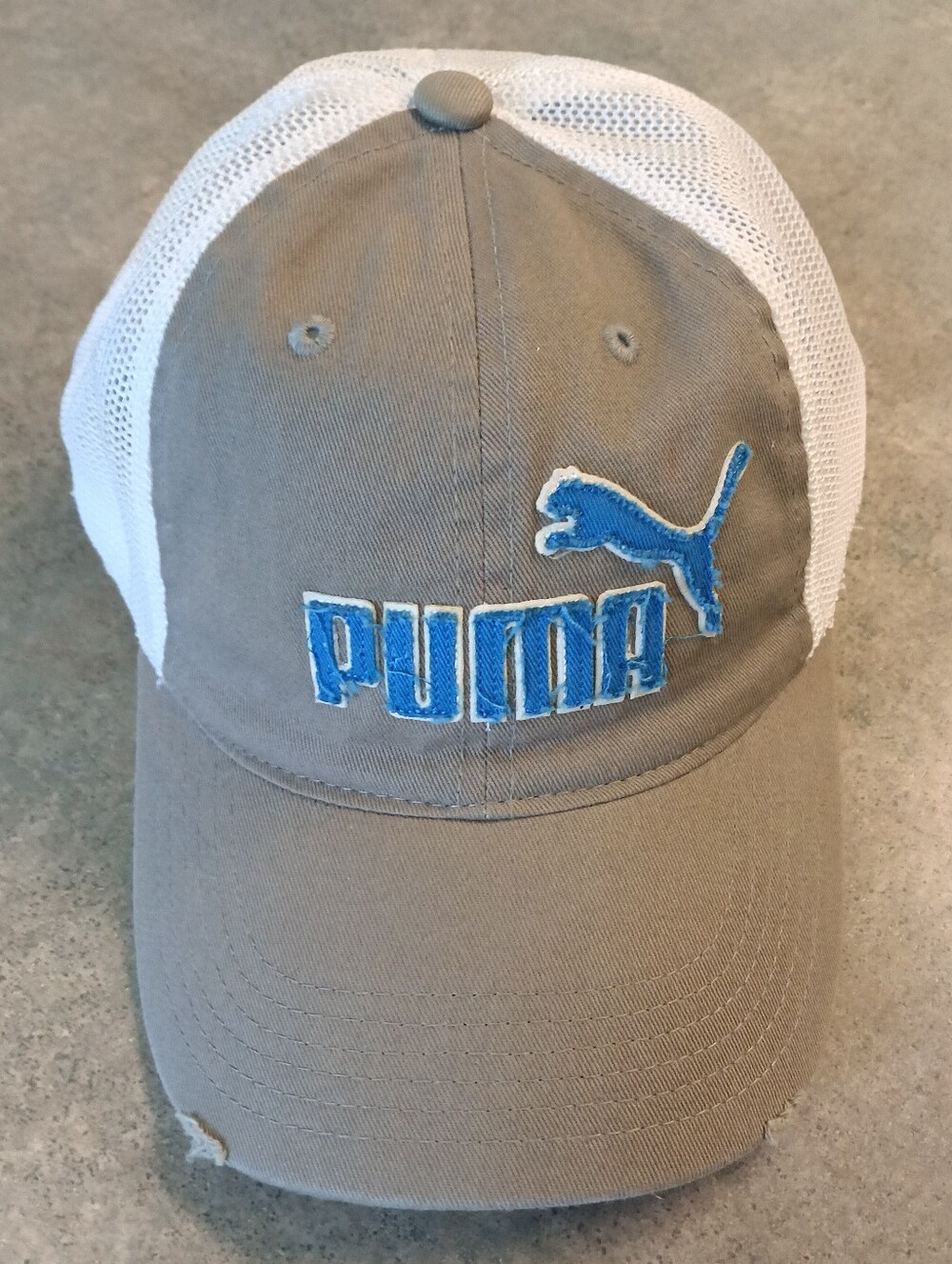Puma Distressed Gray, Blue & White Flex Fit Trucker Style Hat (L/XL)